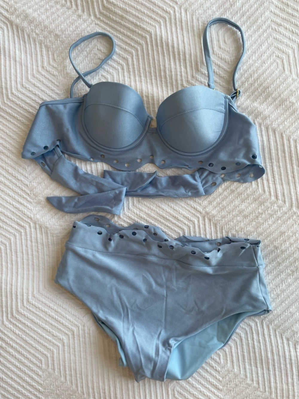 ANCORA Sz S Periwinkle Scalloped High-Waist Bikini Set